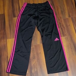 Adidas Kids Black Joggers with Pink Stripes